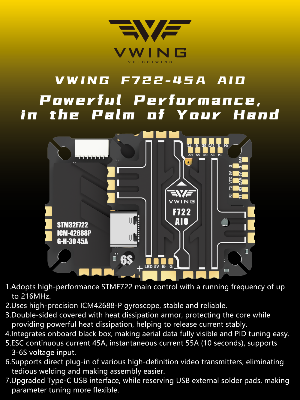 VWING F722 AIO Flight Controll - đánh giá và giá Betaflight Fc